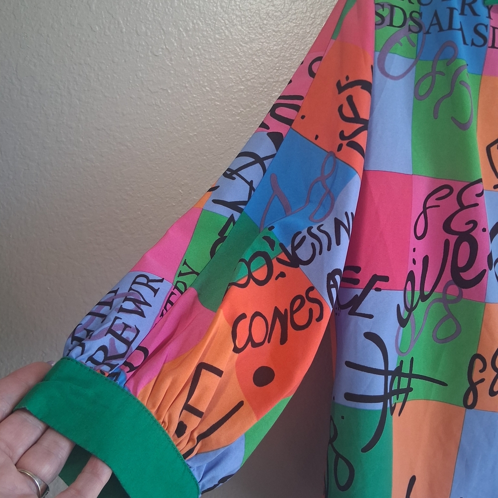Jodifl Oversized Colorblock Graffiti Blouse M Bold Button Down Statement Top - Picture 4 of 13